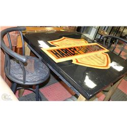 SOLID WOOD HARLEY DAVIDSON BAR TABLE WITH 2