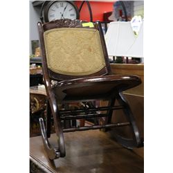 ANTIQUE FOLDING ROCKING CHAIR ,TAPISTRY