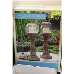 BRAND NEW 2 ROMAN CANDLE HOLDERS IN BOX