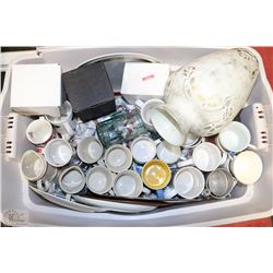 LARGE TOTE OF CUPS ,GLASSES ,PLATES & MORE