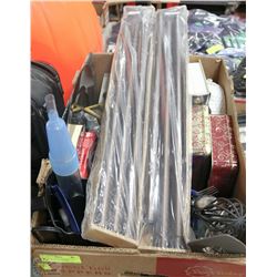 BOX OF HOUSEHOLD ITEMS INCL PARTYLITE,CLOSET RODS