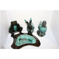 4  PIECES OF BLUE MOUNTAIN POTTERY INCL. FROG,