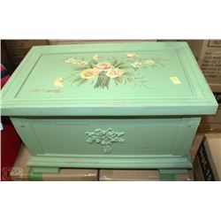 GREEN WOODEN HAND PAINTED CHEST