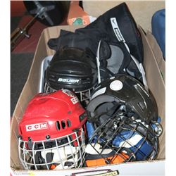 LARGE BOX OF KIDS HOCKEY GEAR -