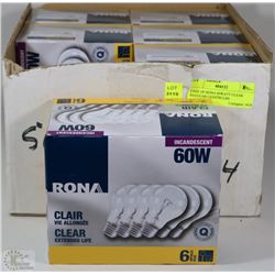 CASE OF RONA 60WATT CLEAR REGULAR LIGHT BULBS
