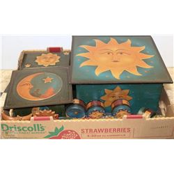 SUN AND MOON WOOD BOX SET INCL 3 LARGE & 11 SMALL