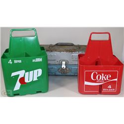 BOX OF VINTAGE ITEMS INCL TACKLE BOX, COKE AND