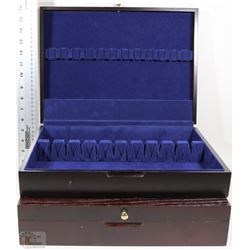 2 WOODEN CUTLERY CASES WITH VELVET INTERIOR