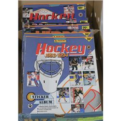 BOX WITH ASSORTED HOCKEY STICKER BOOKS AND MORE