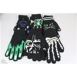NEW 6 PACK GLOW IN THE DARK HALLOWEEN GLOVES
