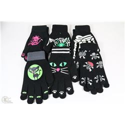 NEW 6 PACK GLOW IN THE DARK HALLOWEEN GLOVES