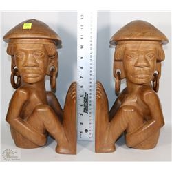 PAIR OF WOODEN BOOK ENDS