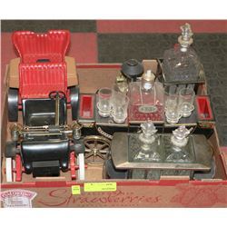 FLAT OF VINTAGE LIQUOR DECANTERS