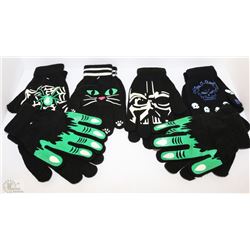 6 PACK OF GLOW IN THE DARK HALLOWEEN GLOVES