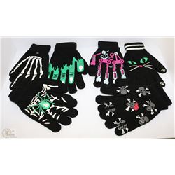 6 PACK OF GLOW IN THE DARK HALLOWEEN GLOVES