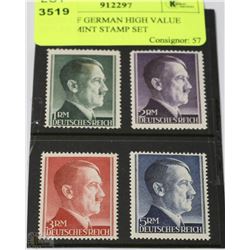 SHEET OF GERMAN HIGH VALUE HITLER MINT STAMP SET