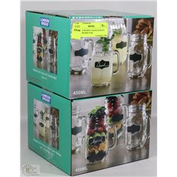 LOT OF 8 MASON JAR MUGS WITH BLACK BOARD FOR