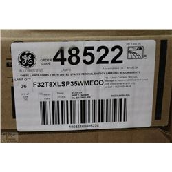 CASE OF 36 NEW 4' G.E. FLUORESCENT LIGHBULBS