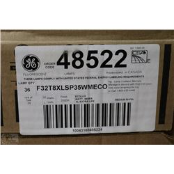 CASE OF 36 NEW 4' G.E. FLUORESCENT LIGHBULBS