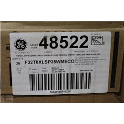 CASE OF 36 NEW 4' G.E. FLUORESCENT LIGHBULBS