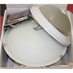 BOX OF 4 LIGHT FIXTURES AND SWITCH COVERS