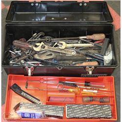 BLACK TOOLBOX WITH CONTENTS INCL HAND TOOLS & MORE