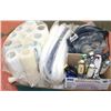 Image 1 : BOX WITH ASSORTED PAINTING SUPPLIES INCL. ROLLERS,