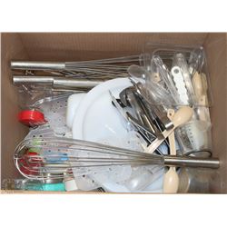 BOX OF UTENSILS, ETC.