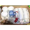 Image 1 : BOX W/SET OF WHITE DISHES, LARGE COFFEE