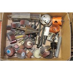 BOX W/DRILL ACCESSORIES,FLAP WHEELS ,