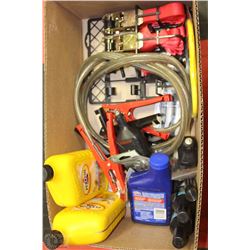 BOX OF AUTOMOTIVE SUPPLIES INCL. OIL,