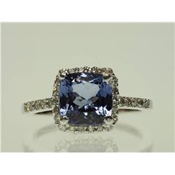 #7-14K WHITE GOLD TANZANITE & DIAMOND RING