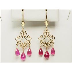 #9-14K YELLOW GOLD RUBY TEAR DROP EARRINGS