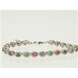 #10-STERLING SILVER SAPPHIRE EMERALD RUBY & CUBIC