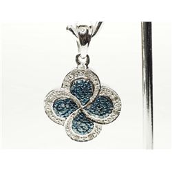 #12-STERLING SILVER BLUE & WHITE DIAMOND FLORAL