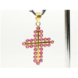#17-18K YELLOW GOLD RUBY CROSS PENDANT