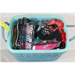 BASKET OF NEW HAIR ACCESSORIES,PINK PRODUCTS &