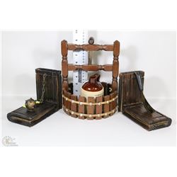 BOX OF BOOK END HOLDERS WITH NUTCRAKER AND JUG