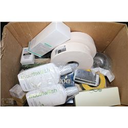 BOX OF MISC HOME HARDWEAR INC DRYWALL TAPE AND