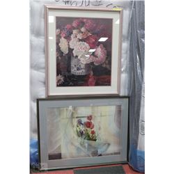 2 LARGE FRAMED FLORAL LITHOS BY BRENT HEIGHTON