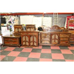 LARGE QUEEN SIZE CARVED PINE BEDROOM SUITE WITH