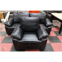 NEW BLACK LEATHERETTE SOFA AND CHAIR WITH WHITE