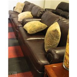 NEW BROWN LEATHERETTE NAILHEAD SOFA AND LOVESEAT