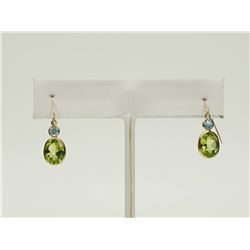 #34-14KT GOLD PERIDOT & BLUE TOPAZ EARRINGS