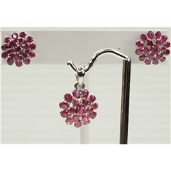 #39-STERLING SILVER RUBY EARRINGS & NECKLACE SET