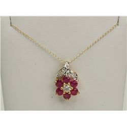 #43-14K YELLOW GOLD RUBY & DIAMOND FLOWER