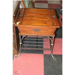 SOLID WOOD AND WROUGHT IRON END TABLE