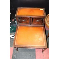 ANTIQUE END TABLE W/ LEATHER INLAY