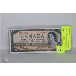 CANADIAN 1954 50.00 DOLLAR BILL DEVILS FACE
