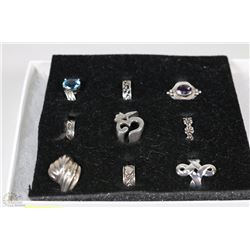 TRAY WITH ASSORTED STERLING SILVER RINGS